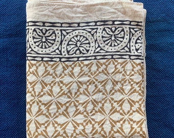 Pure Linen Golden color Hand block printed scarf/pareo/shawl/Dupatta