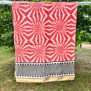 Hand Block Print Cotton Sarong, Beach Cover Up, Indian Pareo, Boho Beach Wrap, Handmade Cotton Sarong