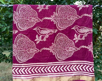 Płaszczka i wróbel Bloki Ręcznie drukowany sarong, piękny szalik, ręcznie robiony pareo, bawełna, sarong zawijany dupatta, plażowe narzutki