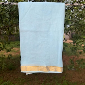 Sky blue colour Beautiful Cotton silk Border Sarong/Pareo/Shawl/Dupatta/Scarf/Beach wrap