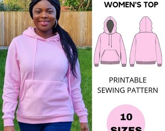 Women Hoodie Top Sewing Pattern, Hoodie Sewing Pattern Women, Digital Sewing Pattern, pdf sewing patterns