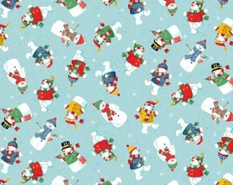 100% Cotton Snowman - Pale Blue By Makower