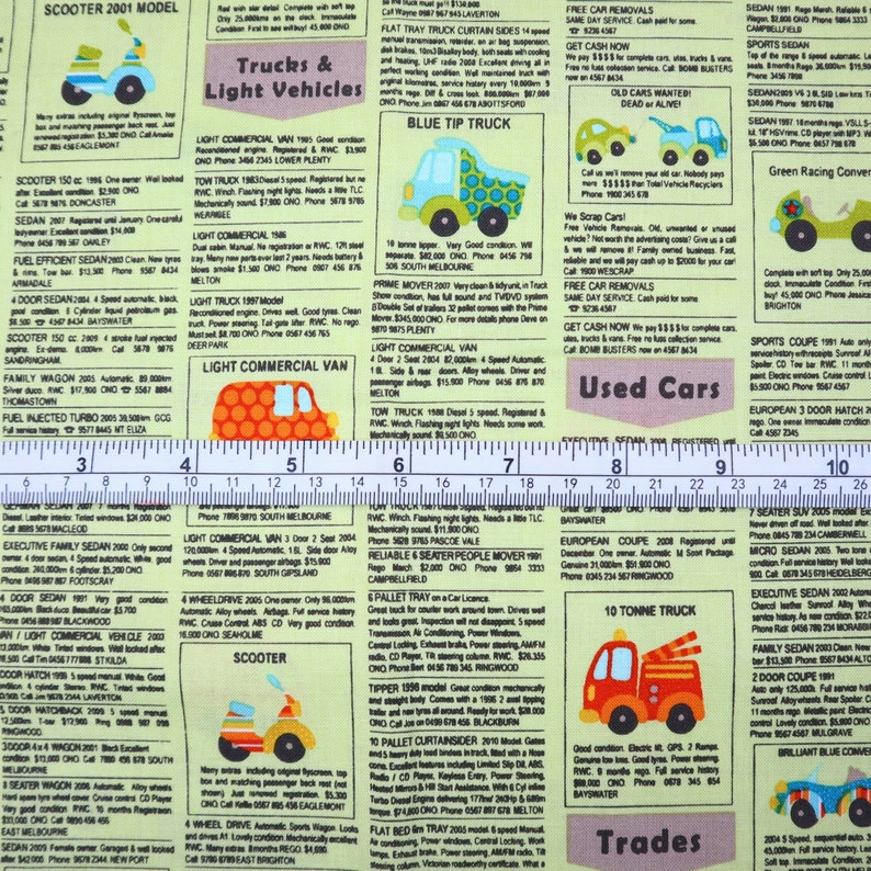 100/% Cotton Fabric in Peak Hour Car Print