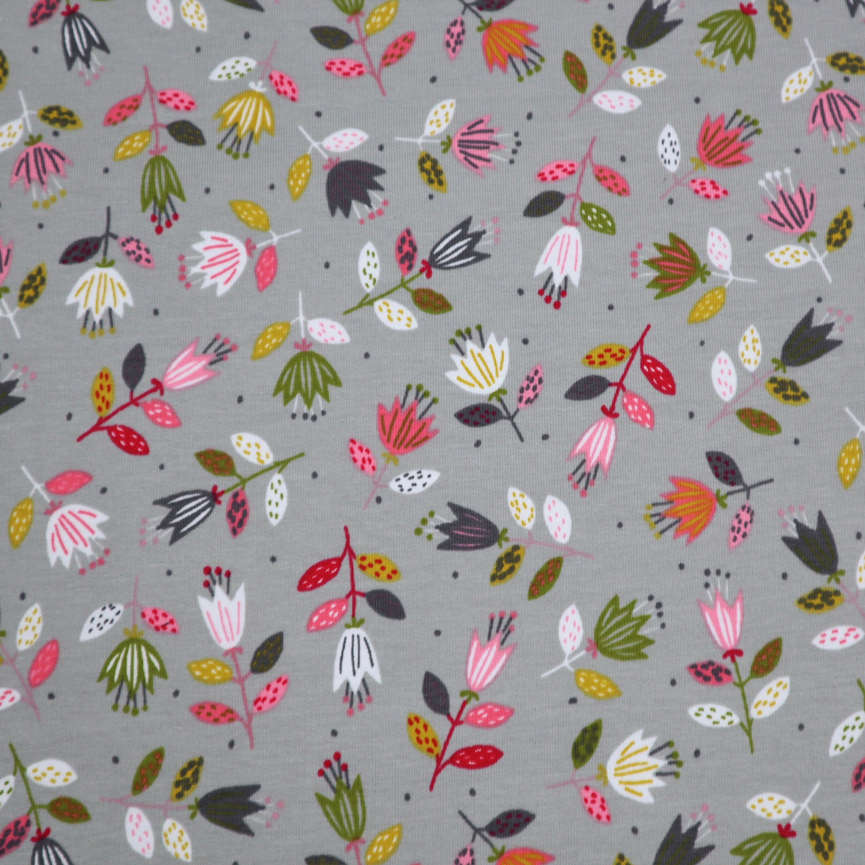 French Terry Fabric in Grey Floral Print Etsy UK