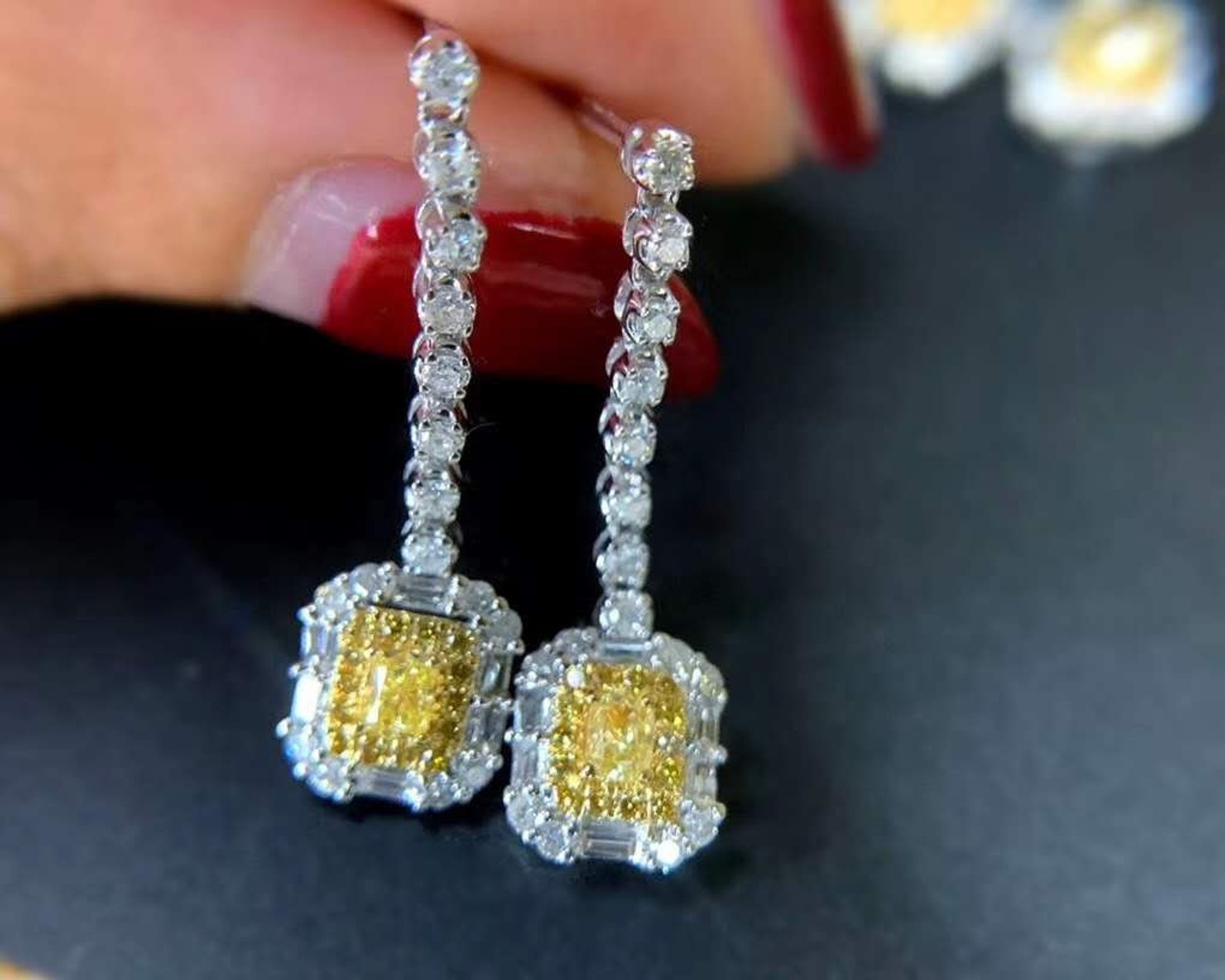 Yellow Diamond Earrings in 18K White Gold Etsy