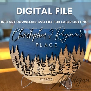 Digitaal bestand - Forest Round Name Sign SVG voor Glowforge Laser Cutters Instant Download