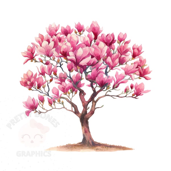 Pink Magnolia Tree Clipart, PNG Instant Download File, Digital Download For Crafting