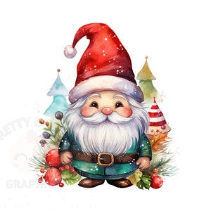 Acuarela Navidad Gnome Clipart, PNG Archivo de descarga instantánea, Diseño digital Gnome, Fabricación de tarjetas, Arte imprimible