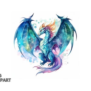 Watercolor Dragon Clipart, JPG Digital Download, Card Making, Scrapbook Clipart, Digital Paper Craft, Journaling, Printable Art