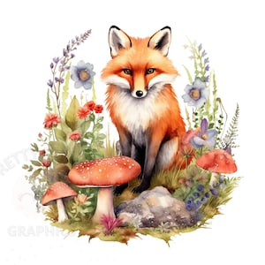 Fox Clipart, PNG digital Download File, Watercolor Fox Digital Design, Printable Art, Card Making Clipart