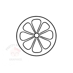 May include: Black and white graphic of a sliced citrus fruit, possibly a lemon or orange, with a segmented design. The fruit is centered on a white background. The text "PRETTY BONIES GRAPHICS" is in the lower left corner.