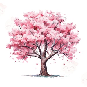 Watercolor Cherry Blossom Tree Clipart, PNG Digital Download File, Digital Paper Craft, Card Making Clipart