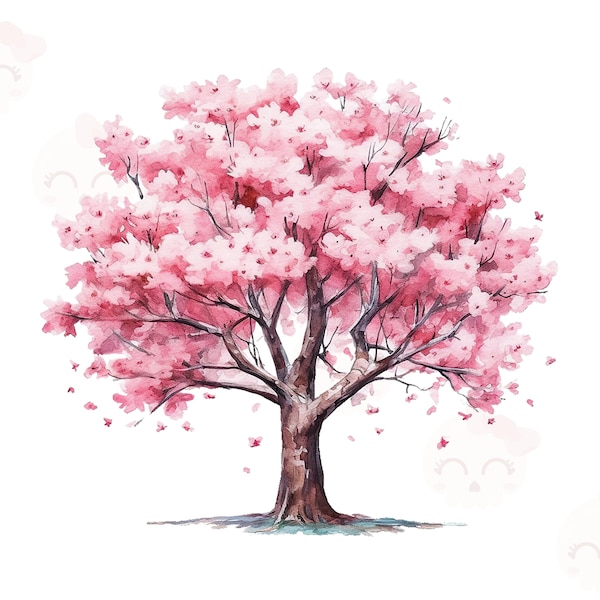 Watercolor Cherry Blossom Tree Clipart, PNG Digital Download File, Digital Paper Craft, Card Making Clipart