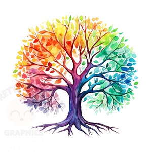 Levensboom Clipart, PNG Instant Download-bestand, aquarel boom, digitaal ontwerp voor Crafting
