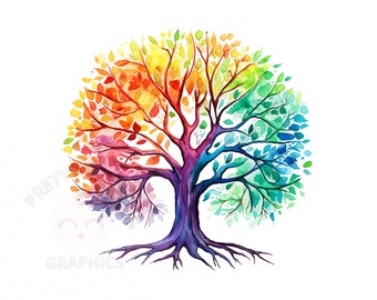 Clipart arbre de vie, fichier de téléchargement instantané PNG, arbre aquarelle, conception numérique pour l’artisanat