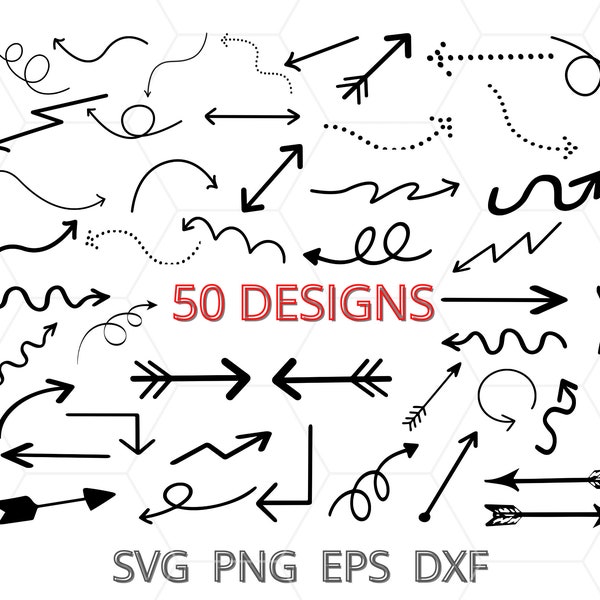 Arrow SVG, Hand Drawn Arrow SVG Bundle, Instant Download SVG, Png, Eps, Dxf, Files For Cricut, Files For Silhouette