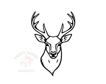 鹿の頭の線画、SVG、PNG、EPS、DXFの即時ダウンロードファイル