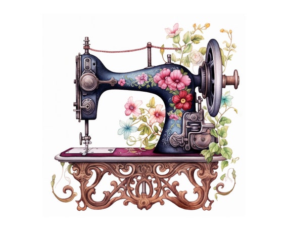 Vintage Sewing Machine Clipart, JPG Instant Download, Scrapbook Images, Digital Paper Craft, Card Making Clipart