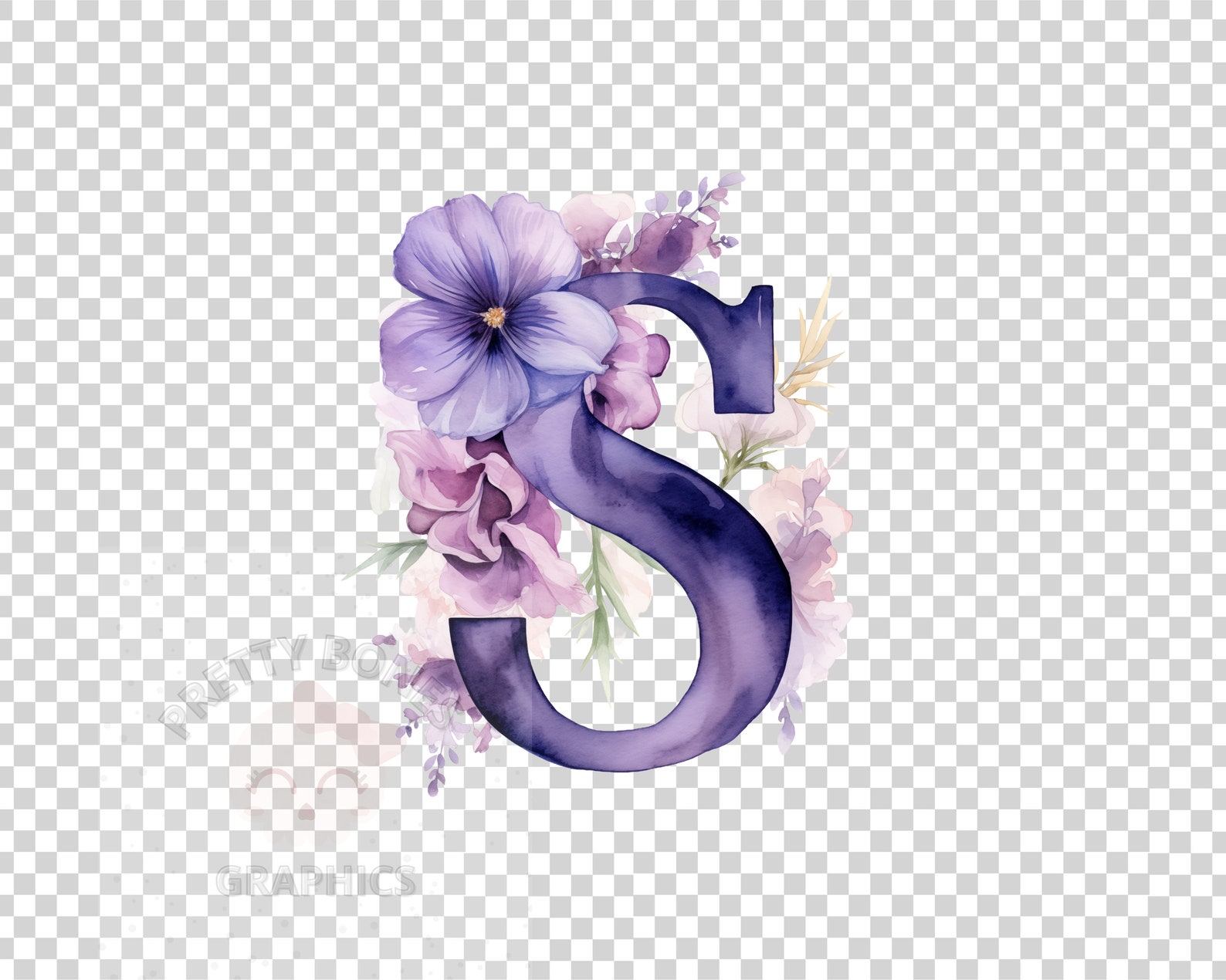 Purple Floral Alphabet Letter S Clipart, PNG Instant Download File ...