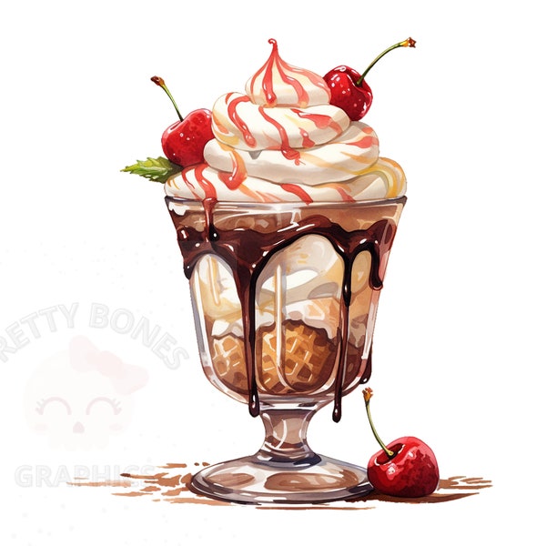 Ice Cream Sundae Clipart, PNG Instant Download File, Sundae In Glass Digital Design For Crafting