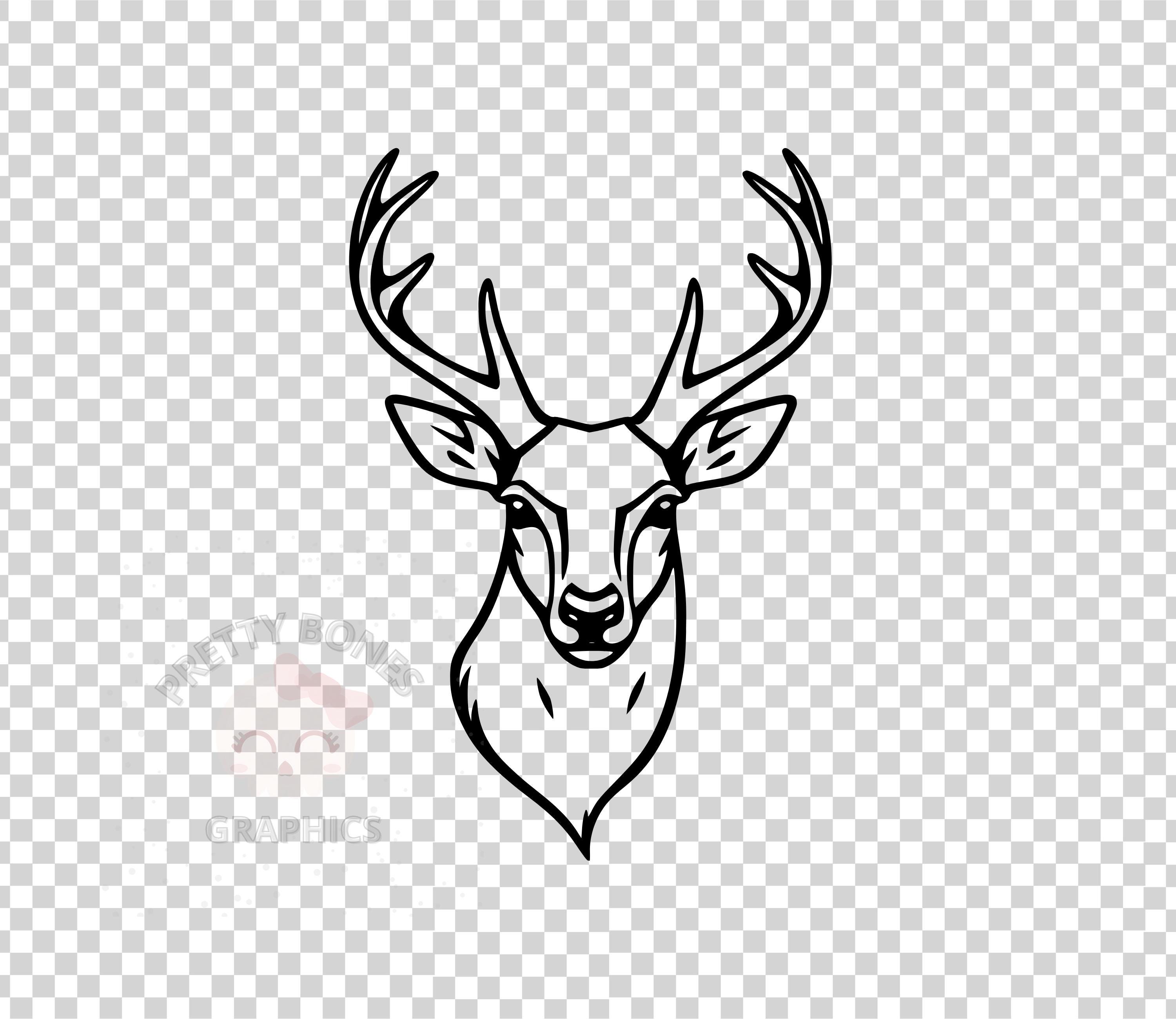 鹿の頭の線画、SVG、PNG、EPS、DXFの即時ダウンロードファイル