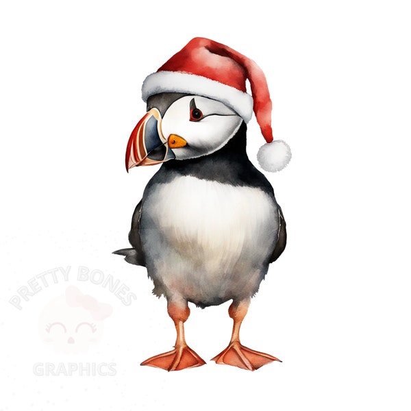 Christmas Puffin Clipart, PNG Instant Download File, Digital Paper Craft, Card Making, Printable Art