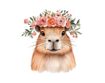 Floral Capybara Clipart, 8 PNG Instant Download Files, Digital Design For Crafting, Printable Art