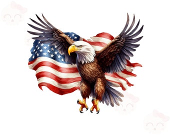 American Patriotic Eagle, 4th of July Clipart, PNG Digital Download File, Sublimation Design, Card Making Clipart, Printable Art