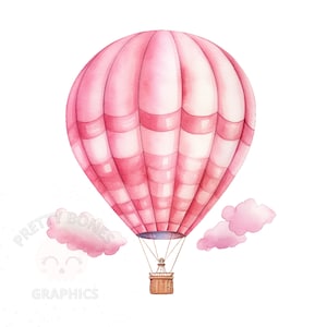 Rosa Heißluftballon Clipart, PNG sofortiger Download Datei, digitales Design für Crafting, printable Art