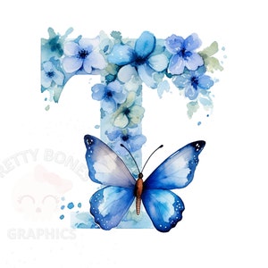 Clipart de letra T do alfabeto azul aquarela, arquivo de download instantâneo PNG, arquivo digital para elaboração, clipart para fazer cartões