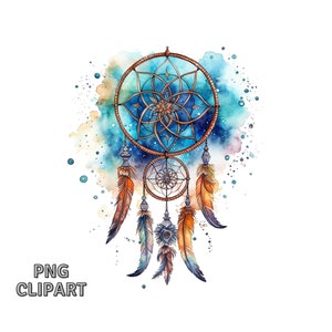 Dream Catcher Clipart, Instant Download PNG, Plik cyfrowy do tworzenia, Clipart akwarelowy, Cyfrowe rzemiosło papierowe, Scrapbooking
