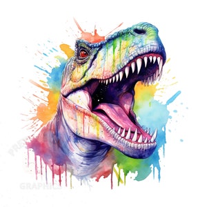 Aquarelle T-Rex Clipart, fichier de téléchargement instantané PNG, conception numérique pour l’artisanat, art imprimable