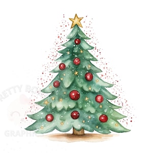 Red And Green Christmas Tree Clipart, PNG Instant Download File, Digital Design For Crafting