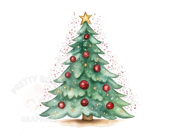Red And Green Christmas Tree Clipart, PNG Instant Download File, Digital Design For Crafting