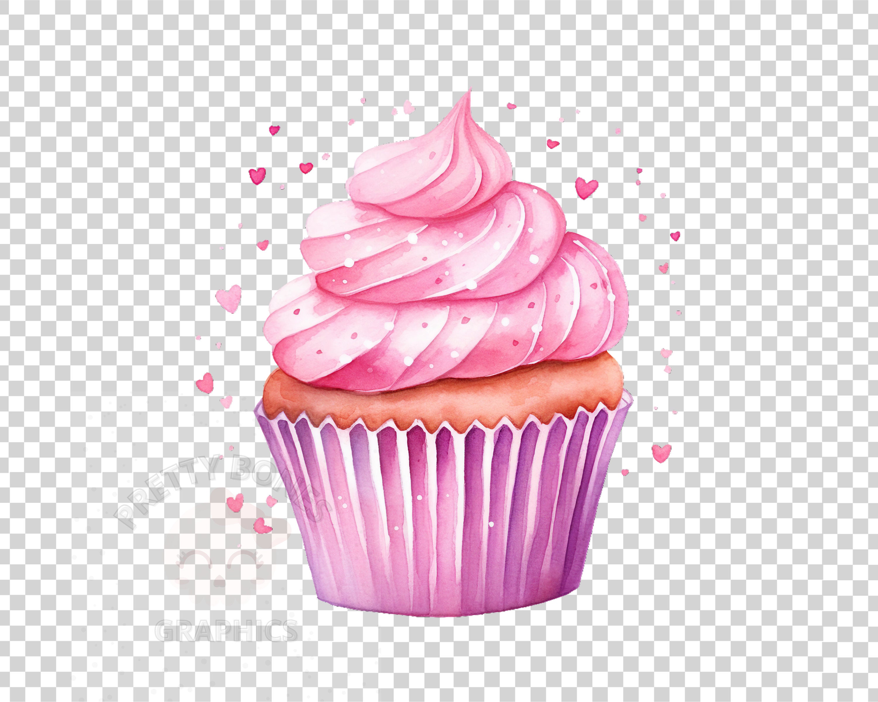 Watercolor Pink Cupcake Clipart, PNG Instant Download File, Digital ...