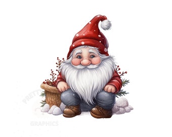 Christmas Gnome Clipart, PNG Instant Download File, Digital Paper Craft, Card Making, Printable Art
