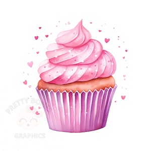 Aquarell rosa Cupcake Clipart, PNG sofortiger Download Datei, digitales Papier Handwerk, druckbare Kunst