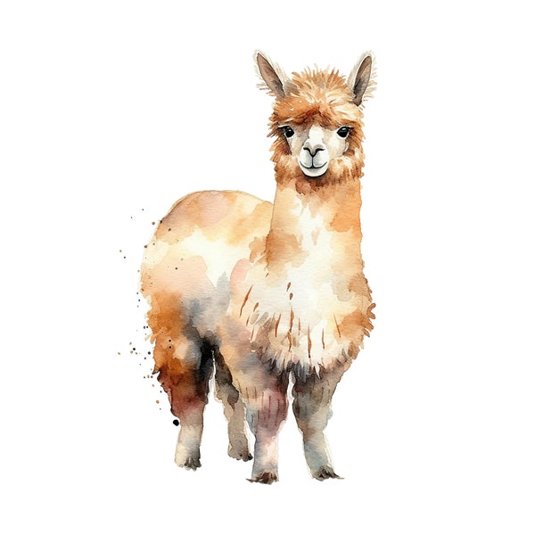 Watercolor Alpaca Clipart, PNG Digital Download, Card Making Clipart, Alpaca Digital Design, Mixed Media, Printable Art