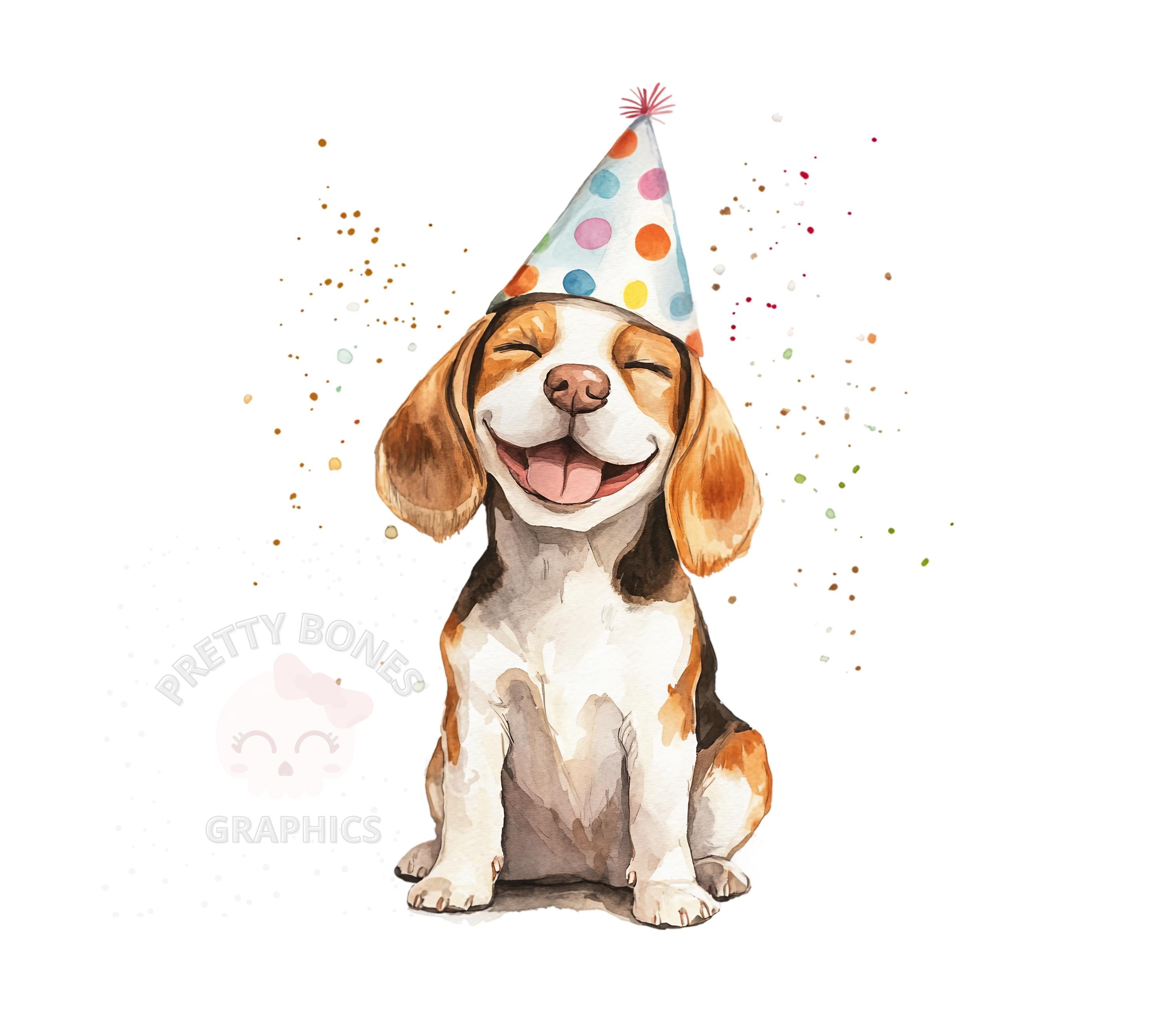 新作。手作り額付き作品　title「Let it BEAGLEワンコ」 Beagle Dog With Party Hat Clipart, PNG Instant Download File