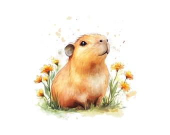 5 Watercolor Capybara Clipart Images, PNG Instant Download Files, Digital Design For Crafting, Printable Art