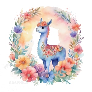 Floral Baby Alpaca Clipart, PNG Instant Download File, Digital Design For Crafting, Printable Art