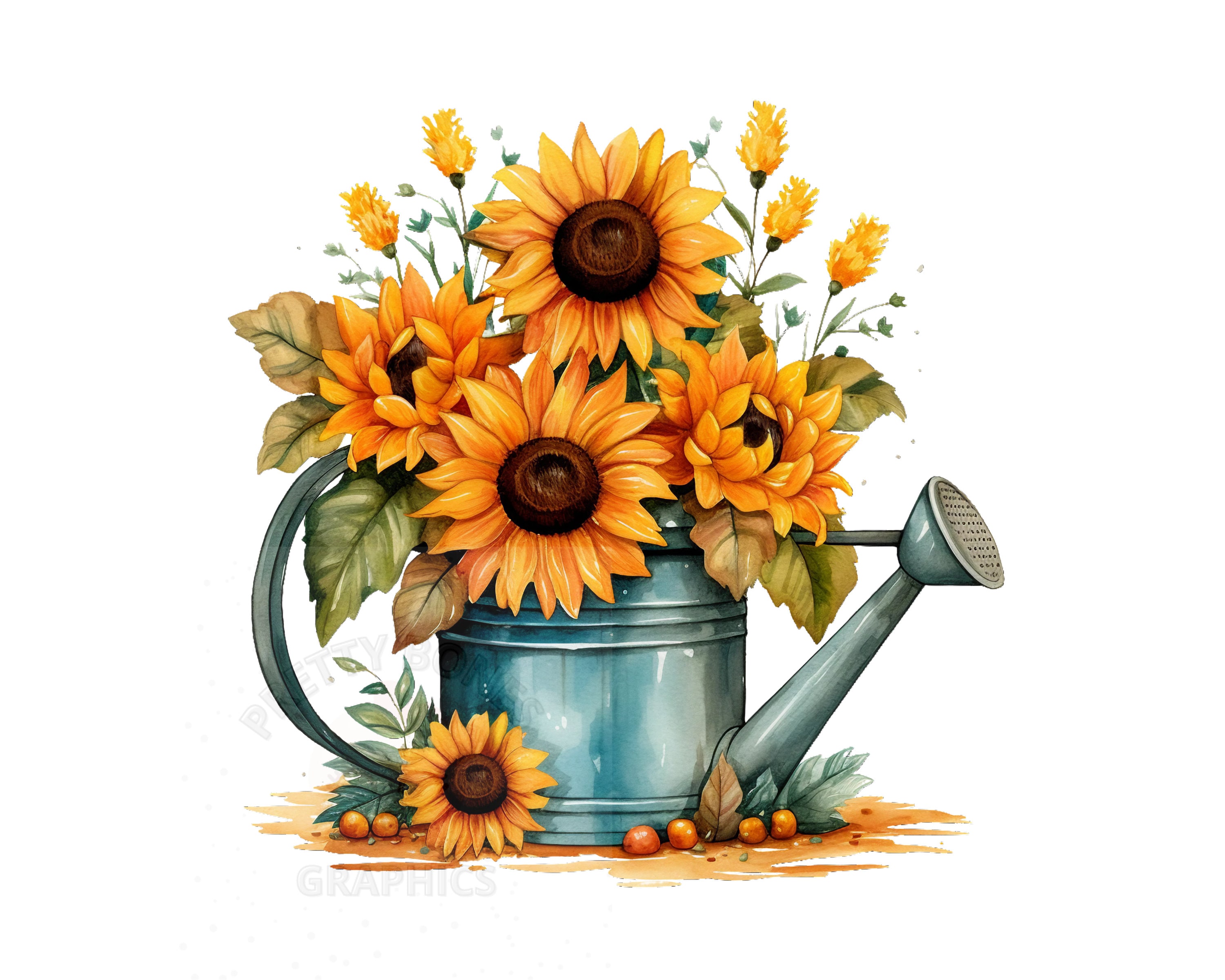 Watering Can and Sunflowers Clipart PNG Instant Download Etsy