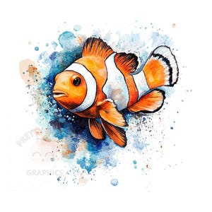 Watercolor Clownfish Clipart, PNG Instant Download File, Digital Design For Crafting, Printable Art