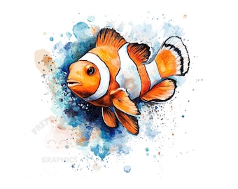 Aquarell Clownfisch Clipart, PNG Sofort-Download-Datei, digitales Design zum Basteln, druckbare Kunst