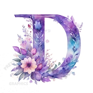 Clipart floral roxo letra D, arquivo de download instantâneo PNG, clipart do alfabeto, design digital para artesanato