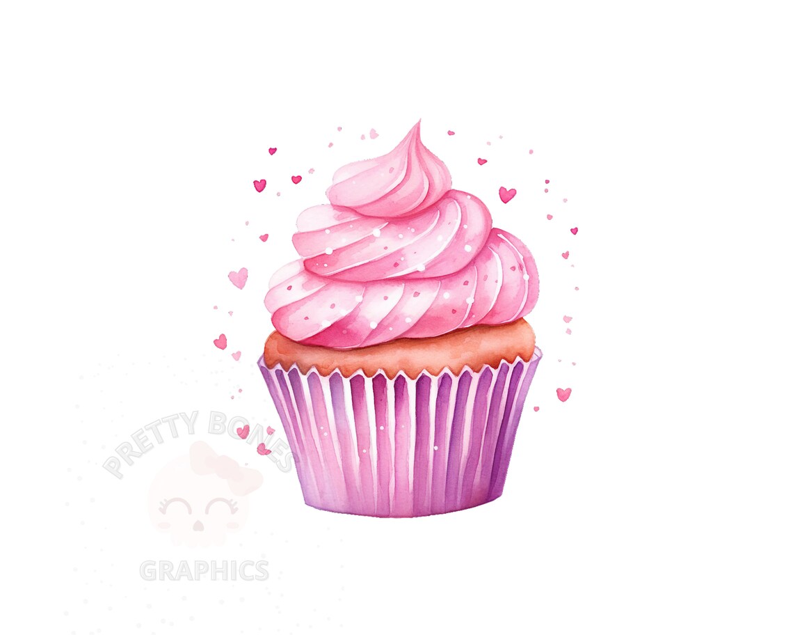 Watercolor Pink Cupcake Clipart, PNG Instant Download File, Digital ...