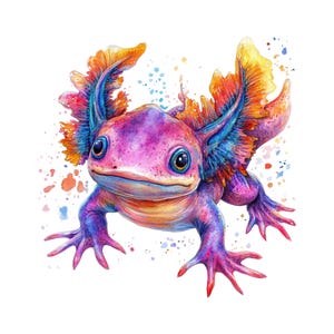 Axolotl Clipart, Funky and Colourful, PNG Instant Download File, Digital Design For Crafting