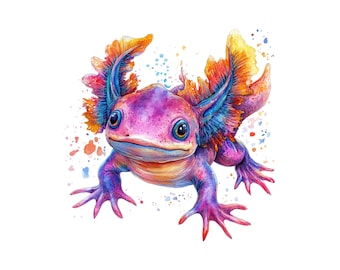 Axolotl Clipart, Funky and Colourful, PNG Instant Download File, Digital Design For Crafting