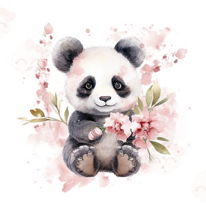 Aquarelle bébé Panda, fichier de téléchargement instantané PNG, bébé Panda Clipart, artisanat en papier numérique, Art imprimable