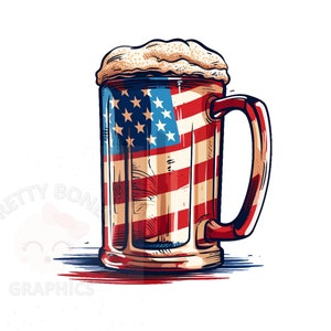 American Patriotic Flag Beer Mug Clipart, Download istantaneo PNG, Arte stampabile, Mestiere di carta digitale, Clipart del 4 luglio